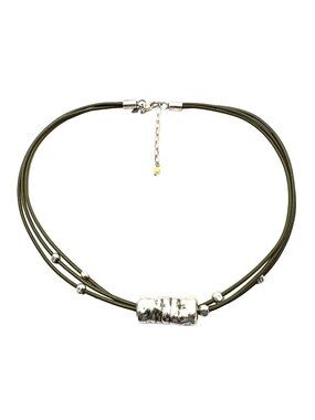 SILPADA Womens Necklace Olive Green Leather Sterling Silver Electroform Pendant